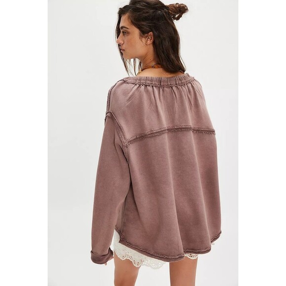 Free People Picnic Sweatshirt Blouse Top Oversized Pullover Cotton M NWT 283705 - Picture 3 of 8